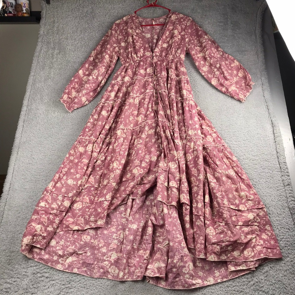 Free People Pappiet Midi Dress Womens S Pink Dainty Floral Ethereal Cottage Top